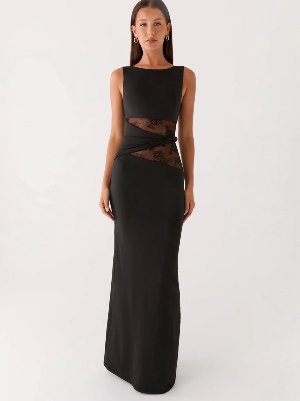 Peppermayo Karma Black Lace-Panel Maxi Dress